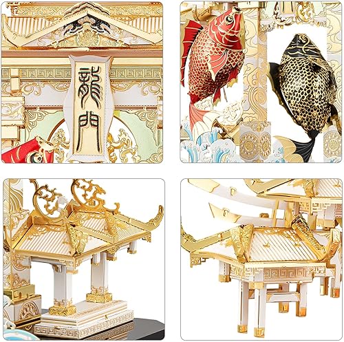 Miniatura 3 de Piececool Kit de modelos de rompecabezas de metal 3D, modelos de carpas de Dragon Gate, kit de construcción para adultos, rompecabezas 3D de