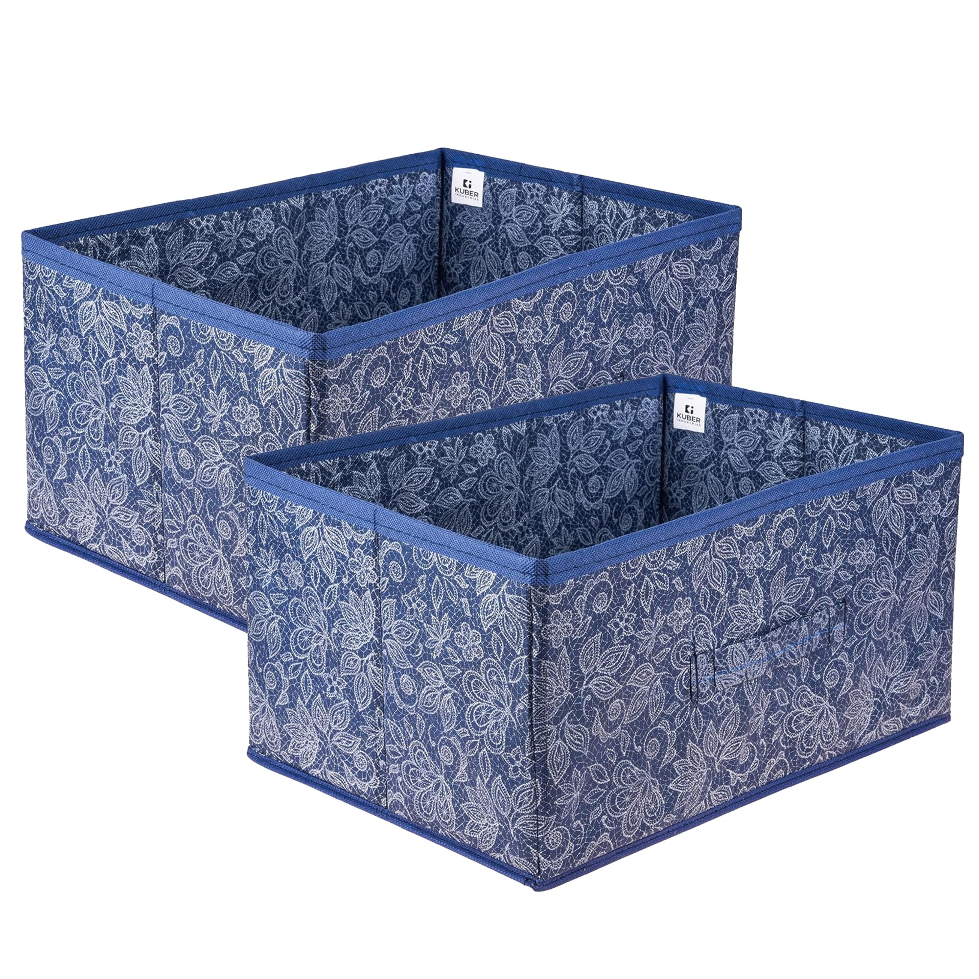Kuber Industries Pack of 2 Foldable Storage Organiser | Flower Printed Storage Box for Books & Toys | Cloth Organizer for Wardrobe | Cupboard Drawer Organizer | Navy Blue (B0D8SYMJWH) Amazon Price History, Amazon Price Tracker