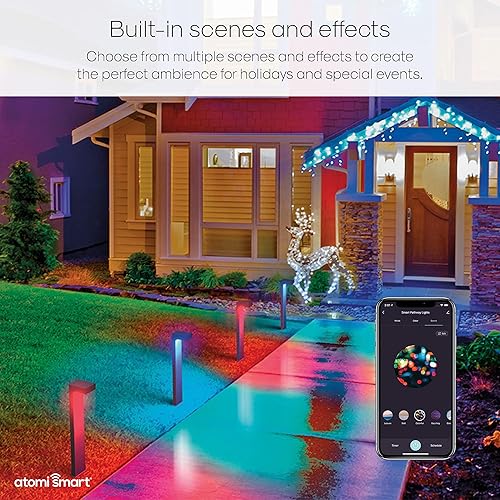 Miniatura 6 de Atomi Smart Luces LED WiFi para camino: paquete de 4 unidades, 800 lúmenes, sintonizables, regulables, enlazan hasta 40 luces, clasificación IP65,