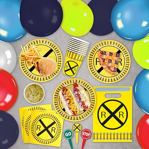 Miniatura 4 de Havercamp Fiesta de ferrocarril para 16! Incluye 16 platos de 9 pulgadas de largo, servilletas grandes, tazas y bolsas de botín de 12 onzas y 24