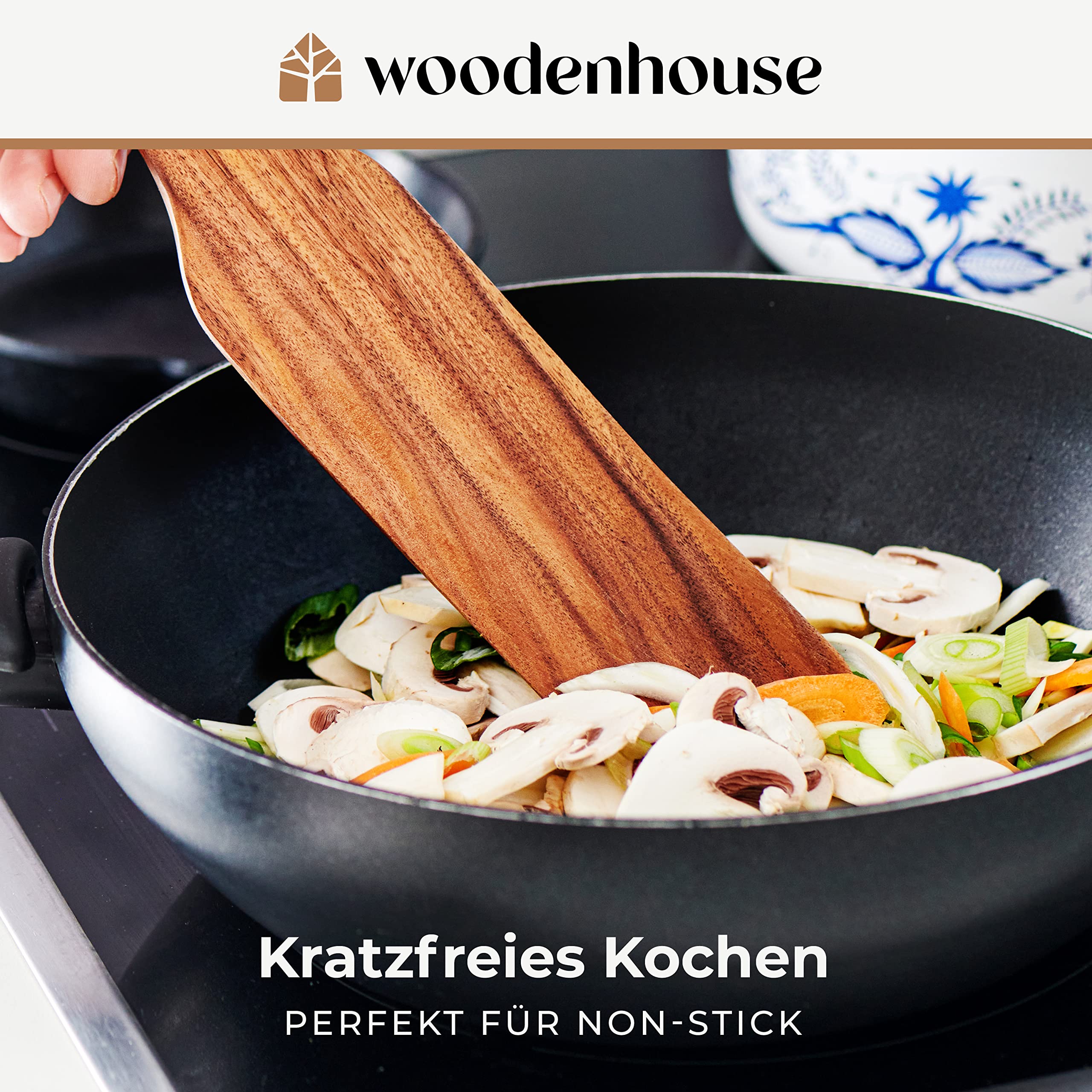Holzspurtle Set, Teak Spurtles Küchenwerkzeuge, Holzspatel zum Kochen, Holzutensilien Set von 5, Antihaft-Kochgeschirr zum Servieren, Rühren, Mischen, Schaben, Schaufeln, gesund und hitzebeständig | Antihaft-Küchenwerkzeug zum Servieren, Rühren, Mischen,