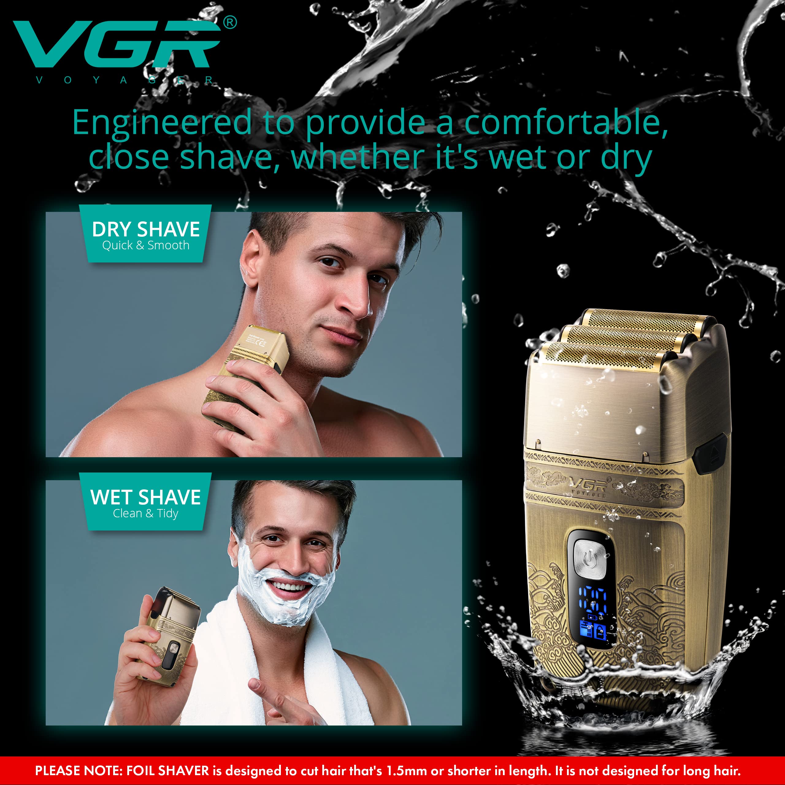 VGR Rasoio elettrico da uomo, con lamina che scolorisce la pelle, impermeabile IPX6, lavabile, ricaricabile, senza fili, per testa calva, barba, viso, ideale per barbieri o uso domestico