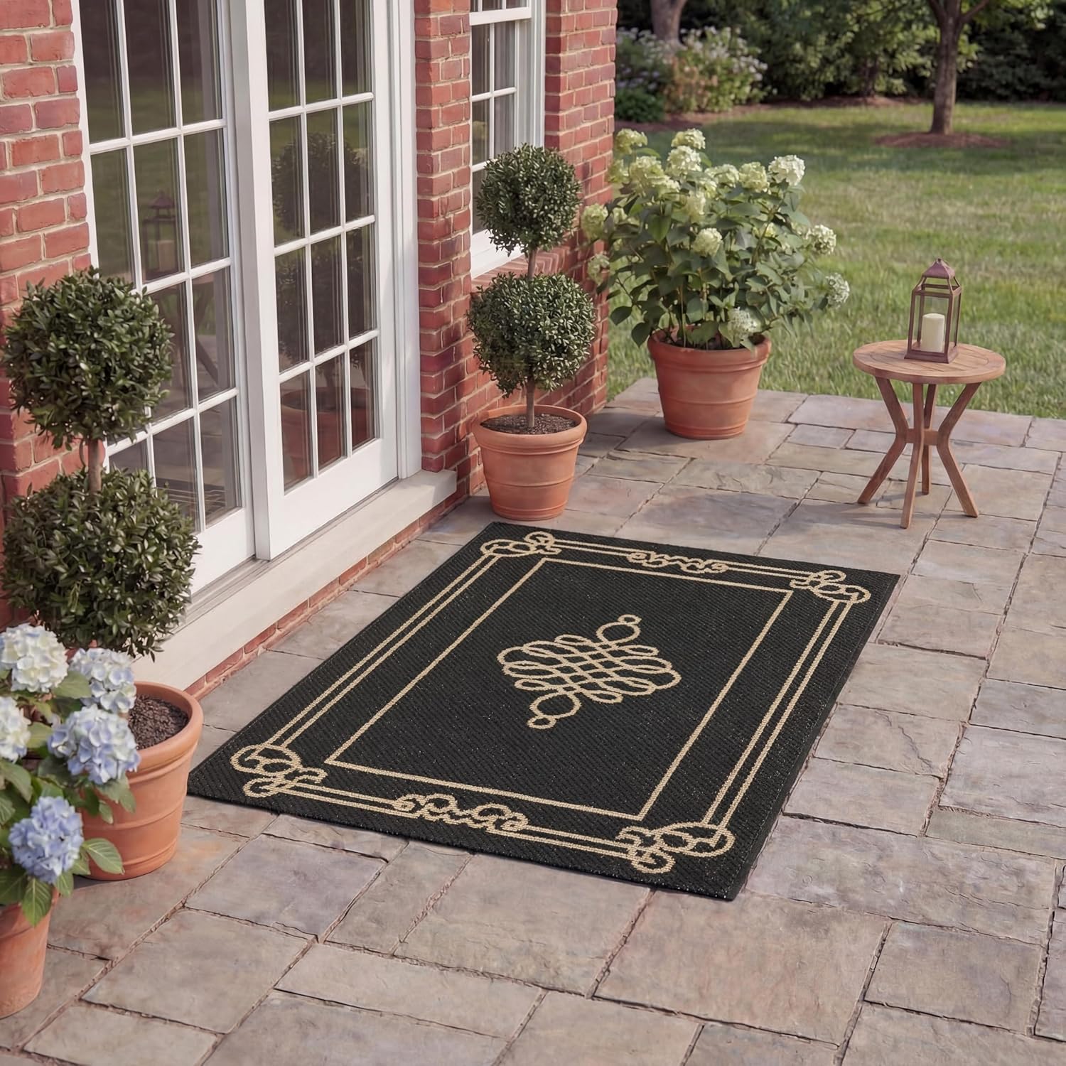 SAFAVIEH Washable Rug Outdoor Courtyard Collection - 2' x 3'7", Black & Cream, Non-Shedding & Easy Cleaning, Ideal for Patio, Front Door, Entryway, Doormat (CY6788-26)