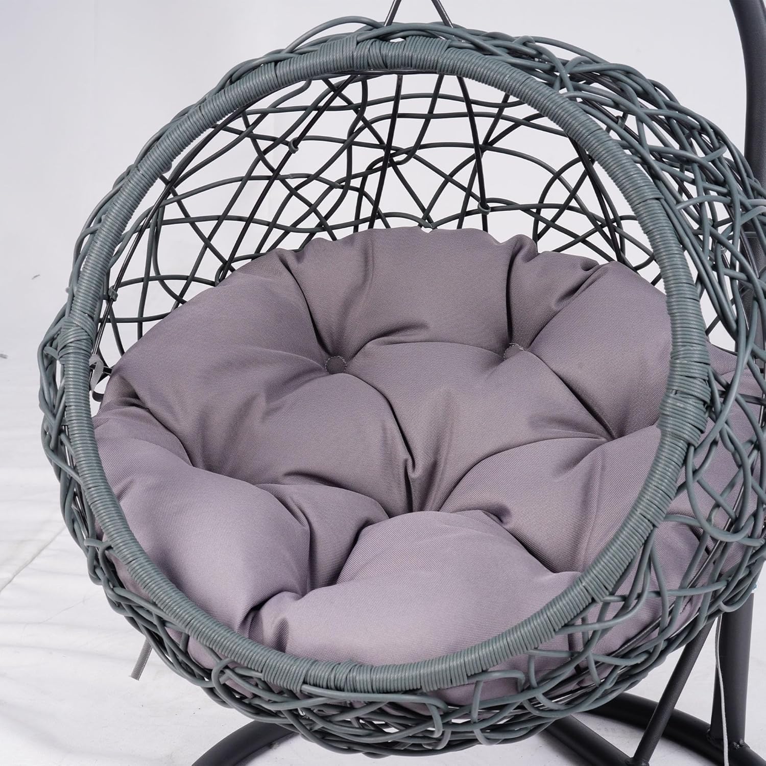 Hanging Egg Chair with Stand, Macrame Cat Hammock with Cushion, Cat Egg Chair with Rattan Wicker, Hanging Indoor Boho Kitten Swing Beds for Playing Sleeping, 33LBS Capacity