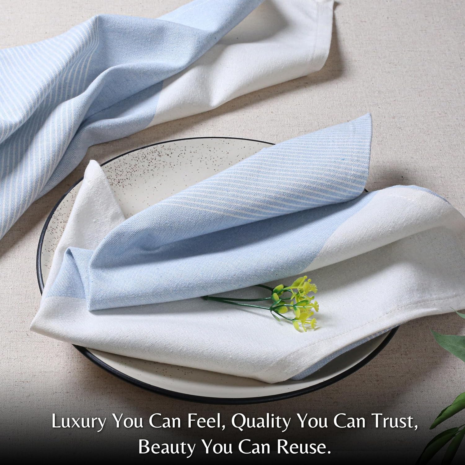 Palisa 100% Cotton Cloth Dinner Napkins [Pack of 12, Light Blue] Striped Pattern Reusable Table Linen Napkins for Home & Kitchen | Parties & Farmhouse Dining Décor 18x18 Inch