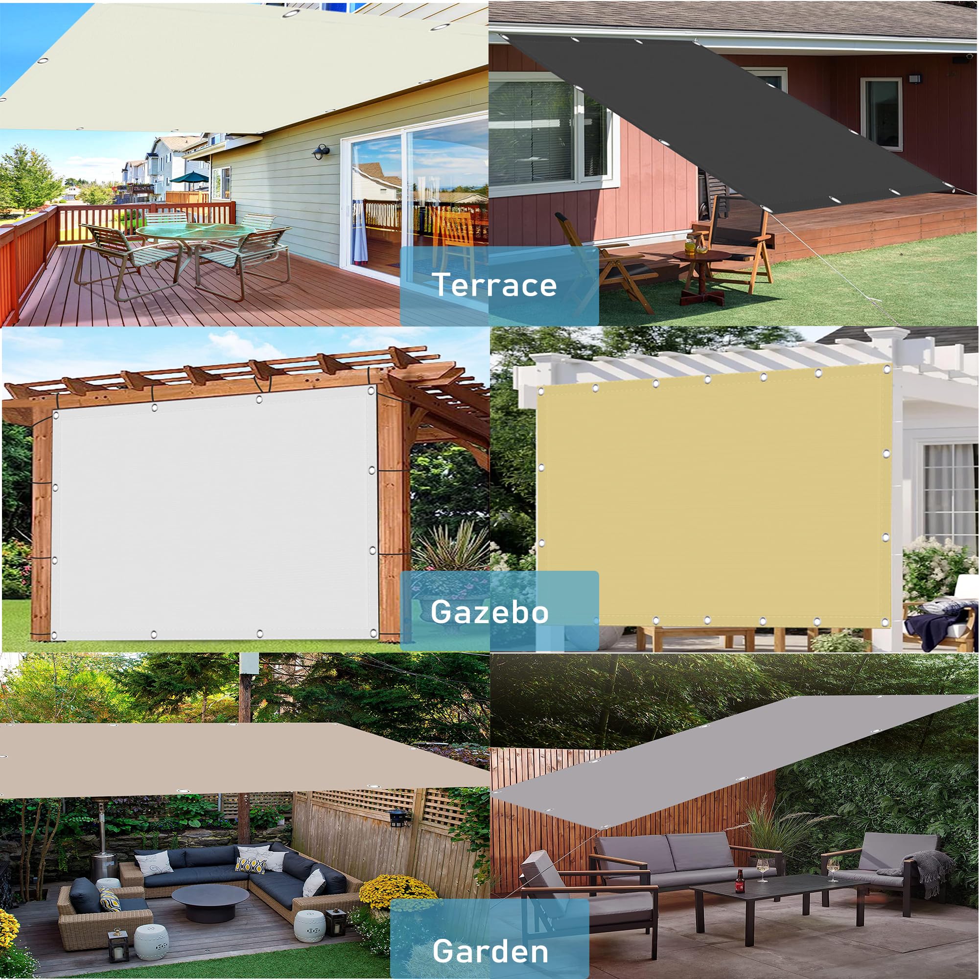 Recue210 x 305 cm Tamaño personalizado UV Protect Canopy con cuerdas fijas para balcón luz exterior e soluts