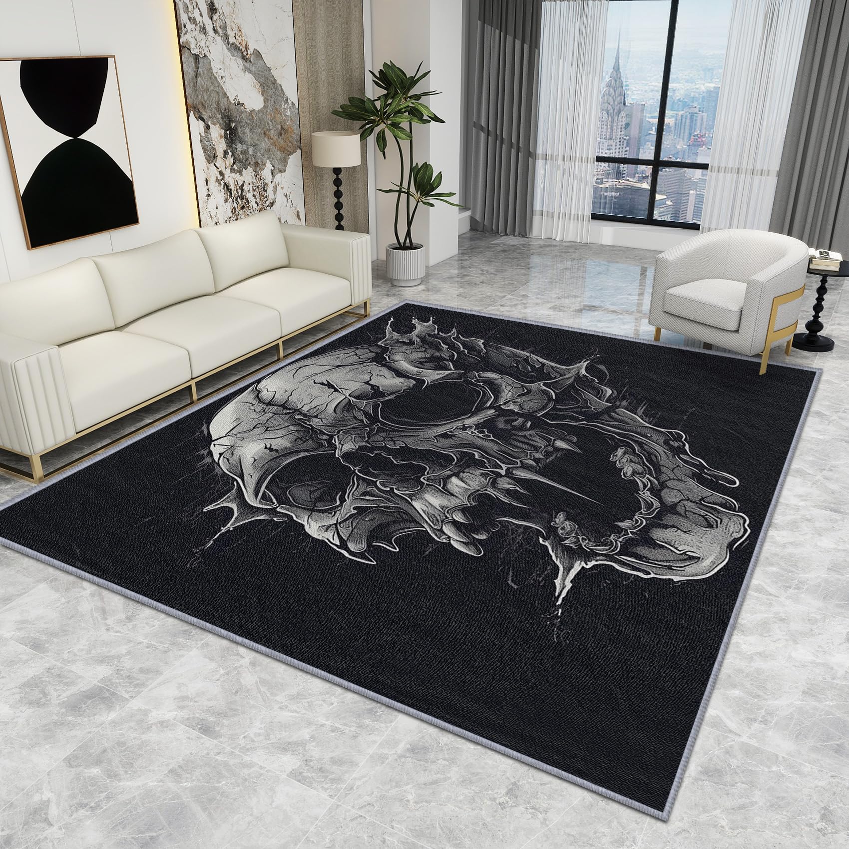 Skull Rug Bedroom - Skull Rug - Gothic Skeleton Rugs, Goth Scary Horror Carpet, Washable Rug Non Slip Low Pile Soft Small Area Rugs, Skull Home Decor Gifts, 50 X 80 cm