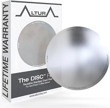 ALTURA The DISC FINE Stainless Steel Filter for AeroPress Coffee Makers Reusable Metal Filter Replacement for Rich Flavor, Travel, and Eco-Friendly Brewing
