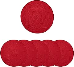 Encasa XO Dining Table Mats Set of 6 | Cotton Round Placemat - 35 cm Diameter | Red | Handmade Rib Style Chargers For Dinner Plates