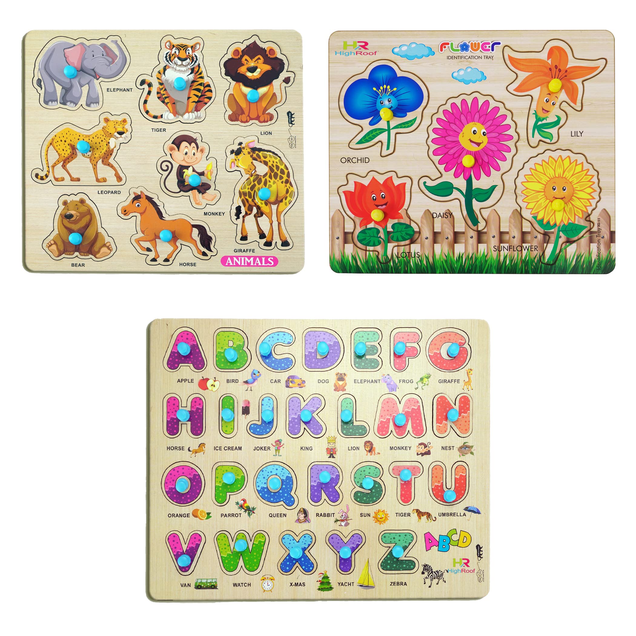 HIGHROOF® Kids Fort Pre Nursery Educational Jigsaw Puzzles for Adults Kids Learning Toys Kit Board Game 3 pcs Set of Animals Alphabets & Flower Educational Toy (B0B18NJJ4H) Amazon Price History, Amazon Price Tracker