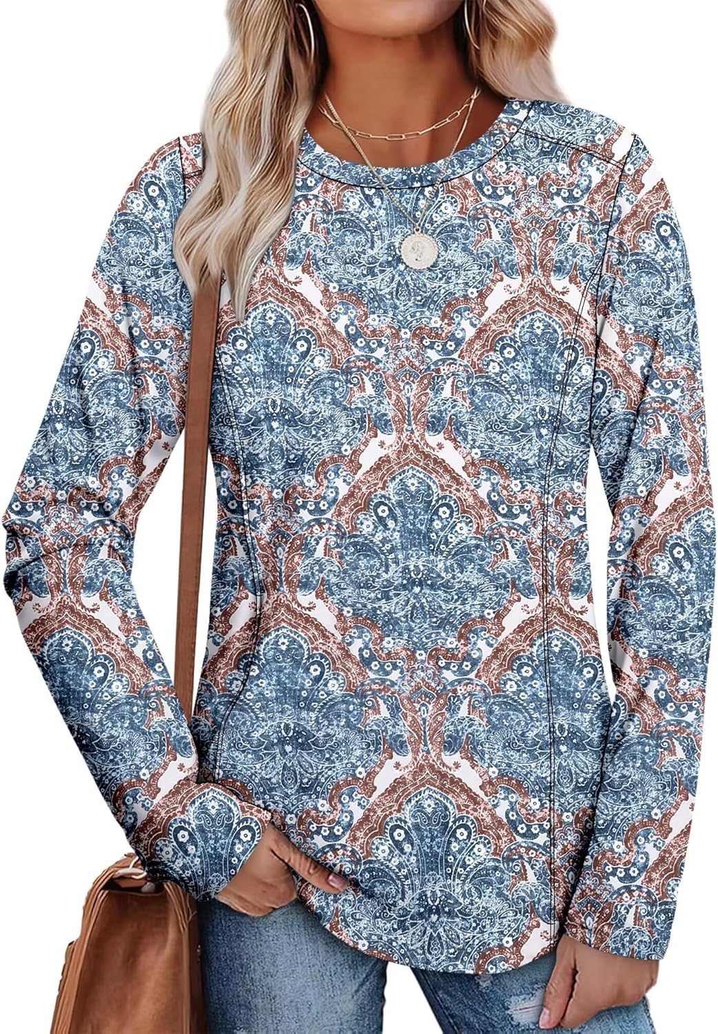 KISSMODA Women Long Sleeve Tops Dressy Casual Crew Neck Tshirts Basics Tee Work Blouses Fall Fashion Tops - Image 4