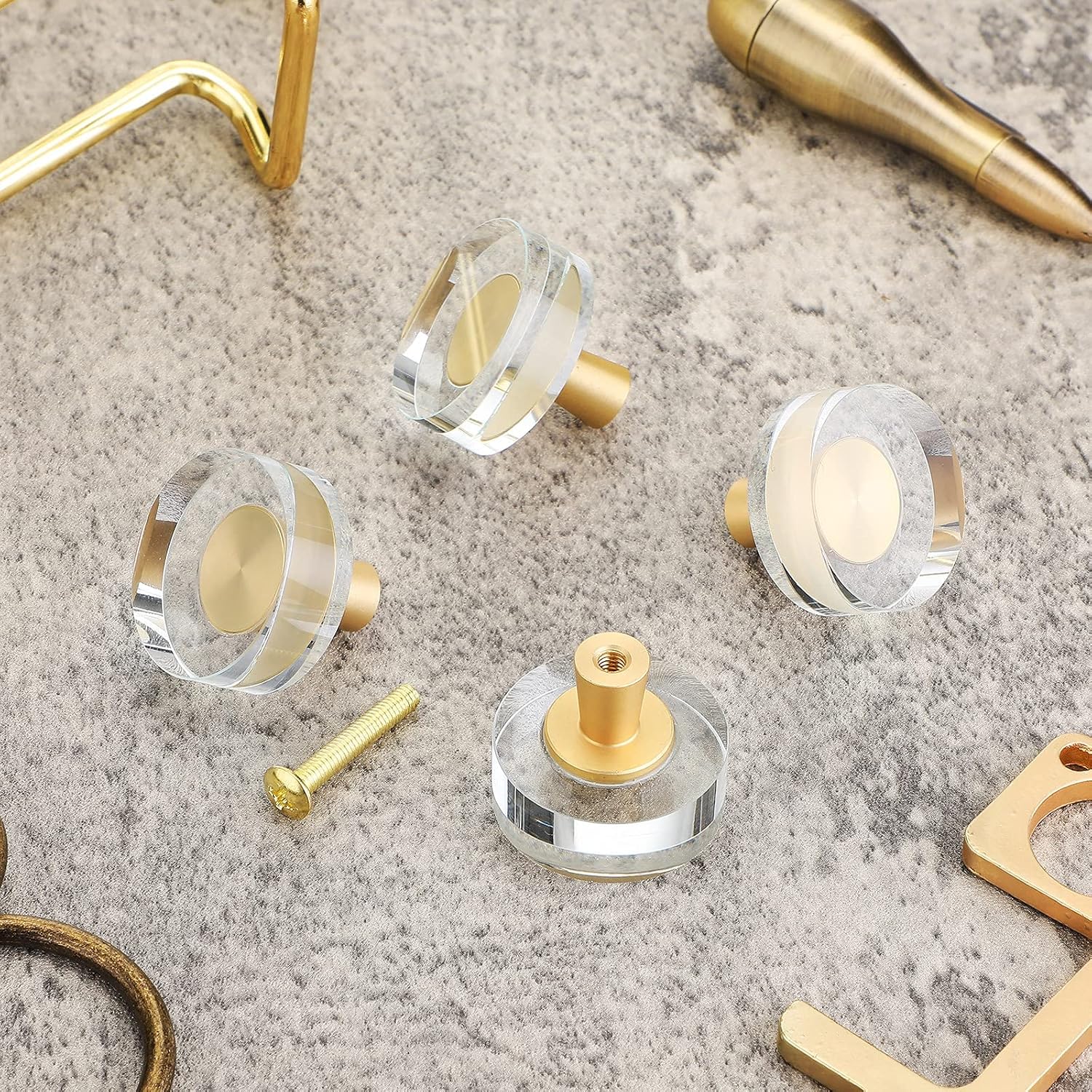 Hotop 8 Pieces Glass Crystal Knobs Brass Drawer Pull Cabinet Handle Brass Glass Knobs Gold Furniture Hardware Glass Dresser Knobs for Dresser Pulls Furniture Handle Cupboard Hardware (Round Style)
