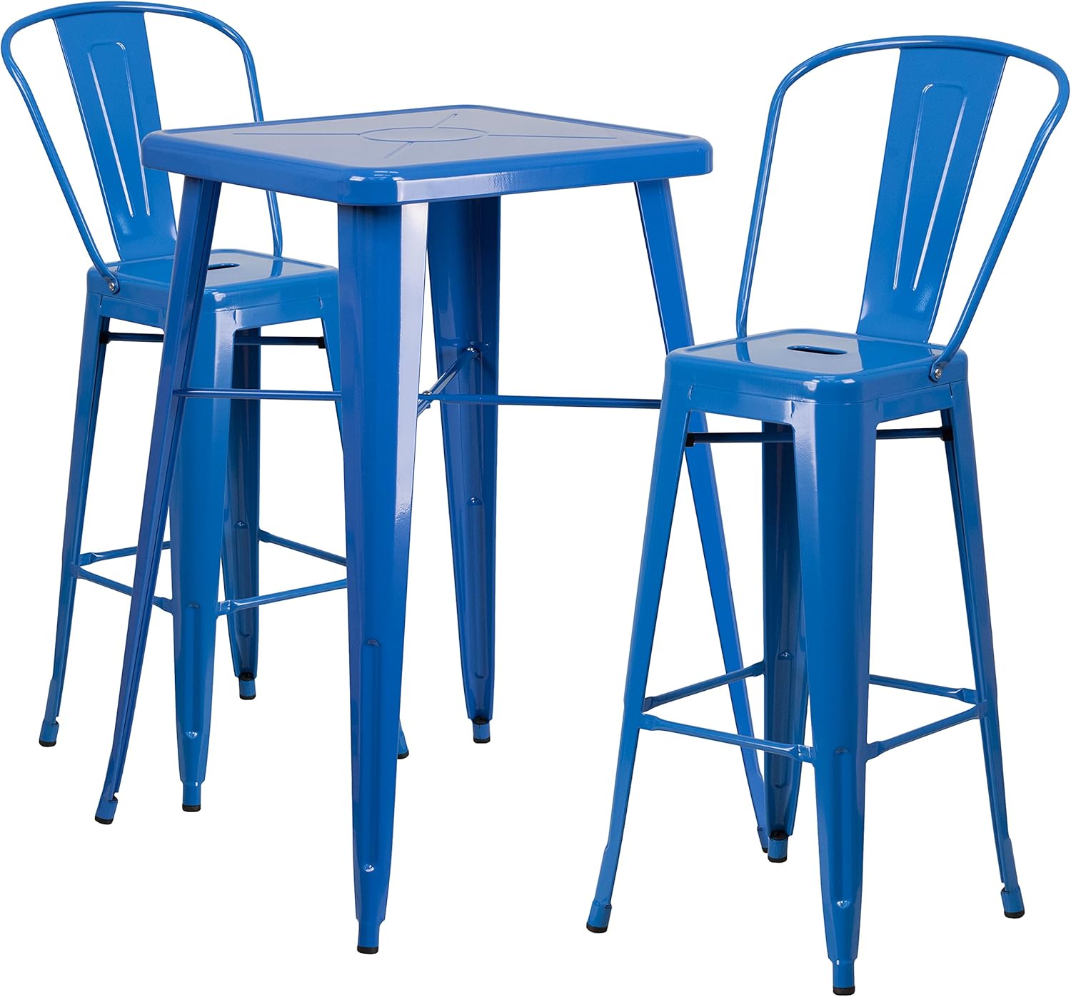Flash Furniture Commercial Grade 23.75" Square Yellow Metal Indoor-Outdoor Bar Table Set with 2 Stools with Backs