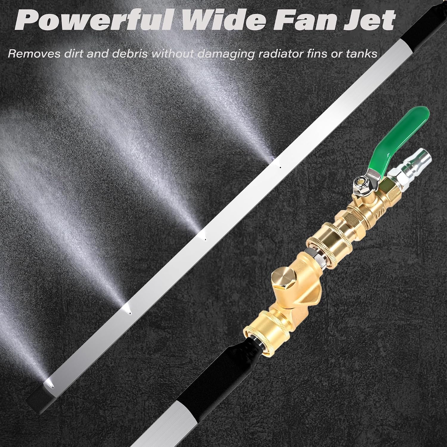 Radiator Cleaning Wand, 24” Radiator Cleaner Wand Tool, Home Car Water Tank Radiator Flush Power Washer connected to Pressure Washer Gun or Air Compressor, Rotating Angle, 1/4” Adapters