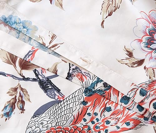 Miniatura 4 de Eikei Funda para edredón con estampado oriental de jardín con pavo real y flores Estilo asiático elegante de árboles en flor Juego de ropa de cama