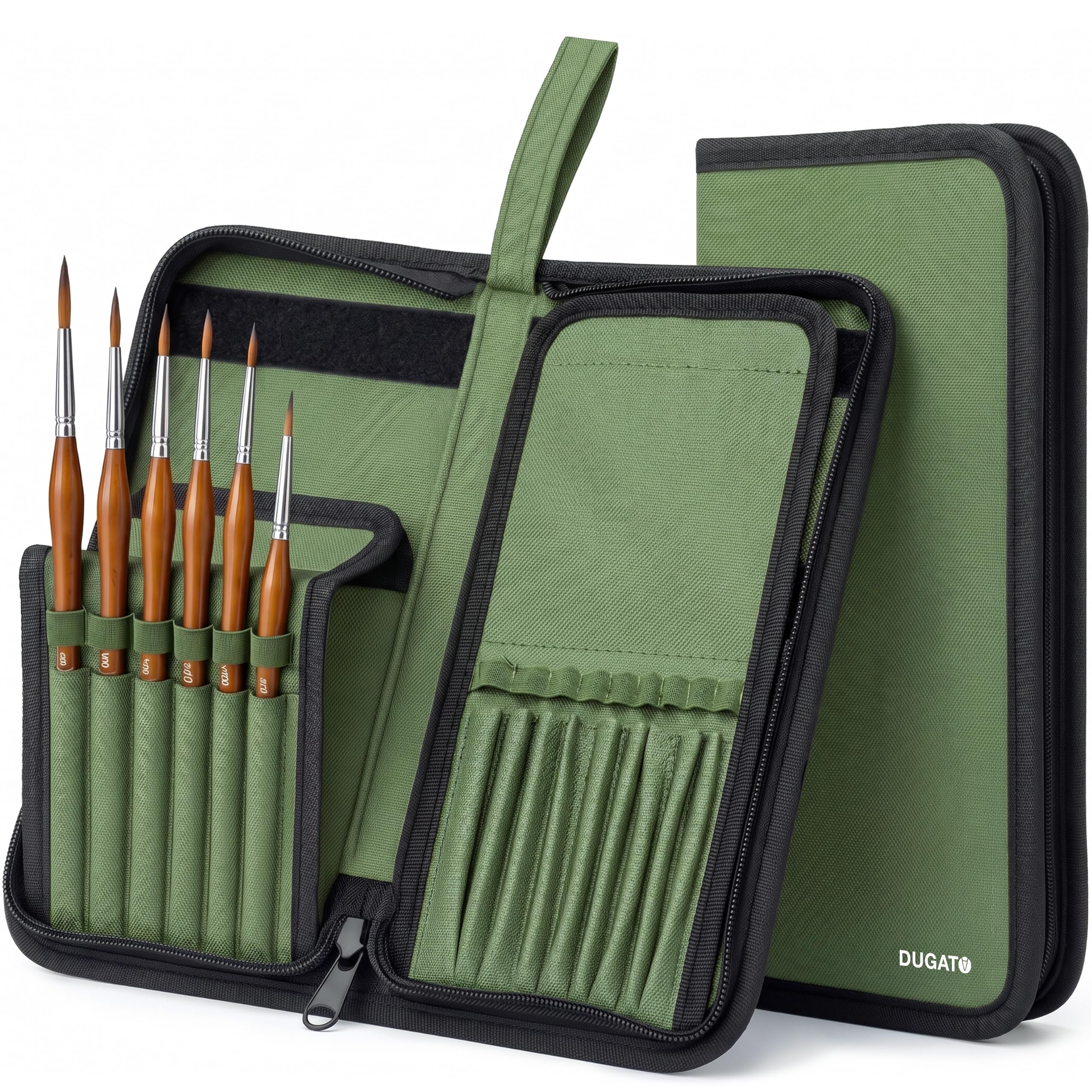 DUGATO Short Brush Holder &amp; Organizer, Canvas Case 5.4 x 10.7 in, Green