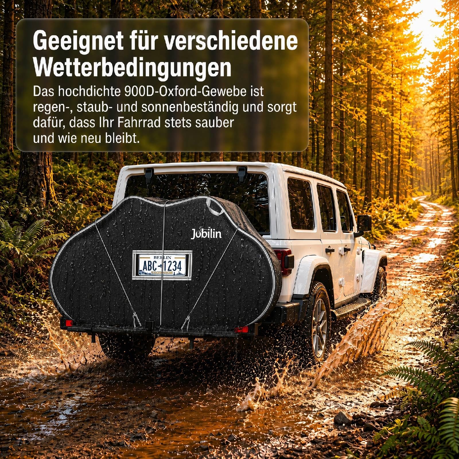 Fahrradabdeckung für 2 Fahrräder, Fahrradplane 900D Wasserdicht & Reißfest | mit 6M Elastischem Seil, Reflektierenden Streifen PVC Kennzeichentasche, Fahrradschutzhülle Heckträger für Fahrradträger