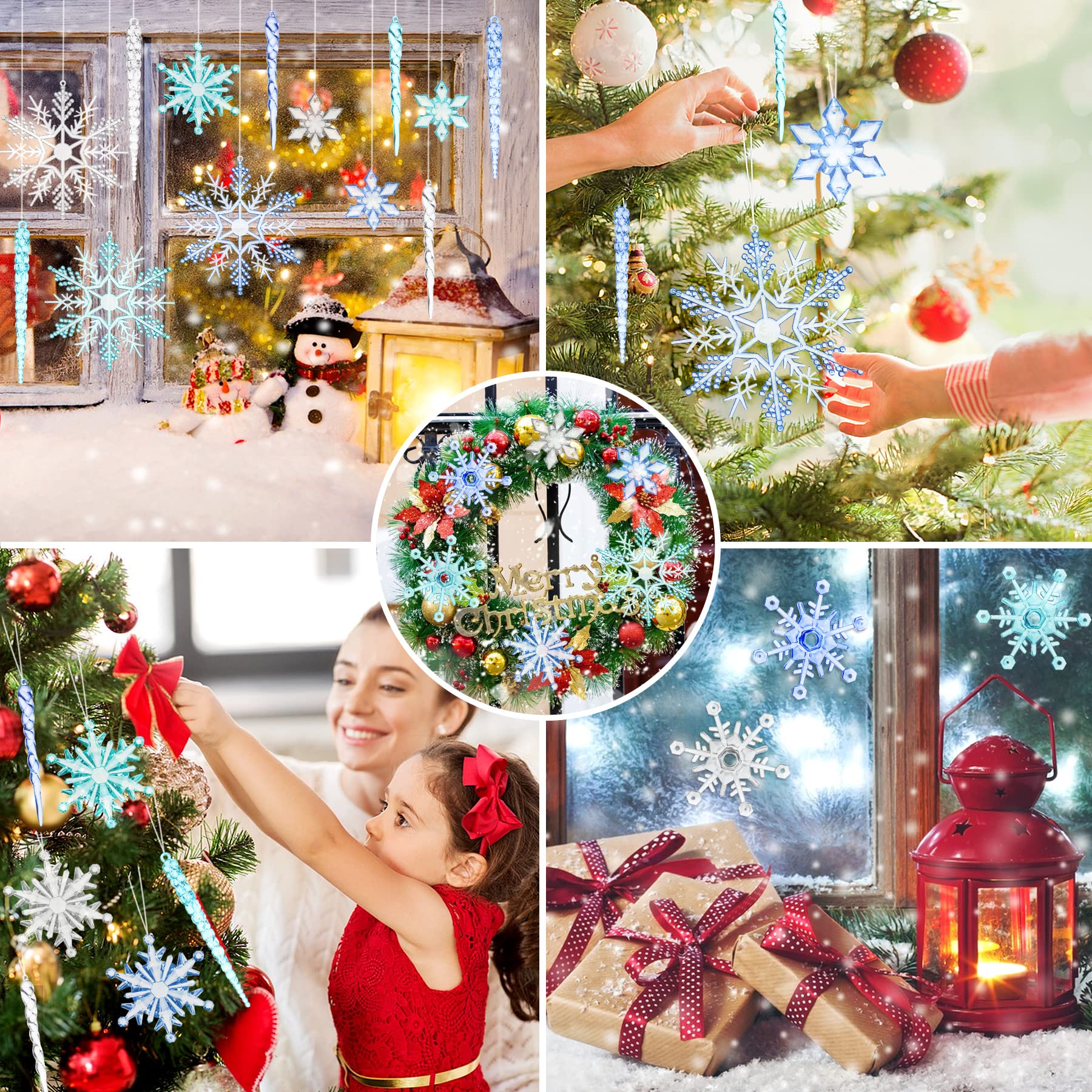 Amazon.co.jp: 36個 クリスマス アクリル 雪の結晶 オーナメント 冬の