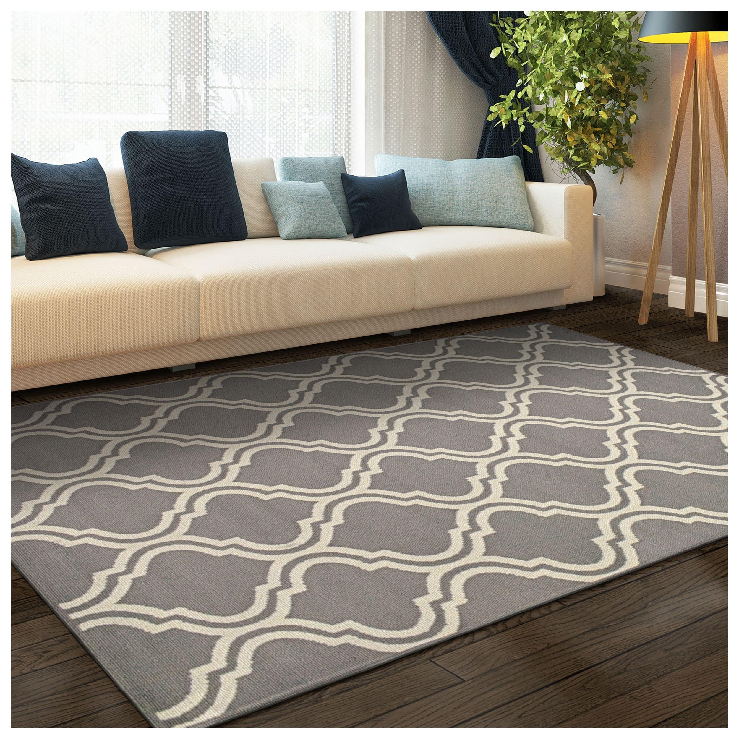 Tapis d'intérieur moderne pour entrée et cuisine à motif double treillis