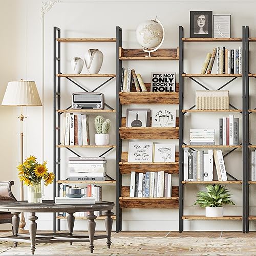 Miniatura 4 de IRONCK Estantería triple ancha para tocadiscos industrial, de 6 niveles, estantería grande Etagere con marco de metal para sala de estar, oficina en