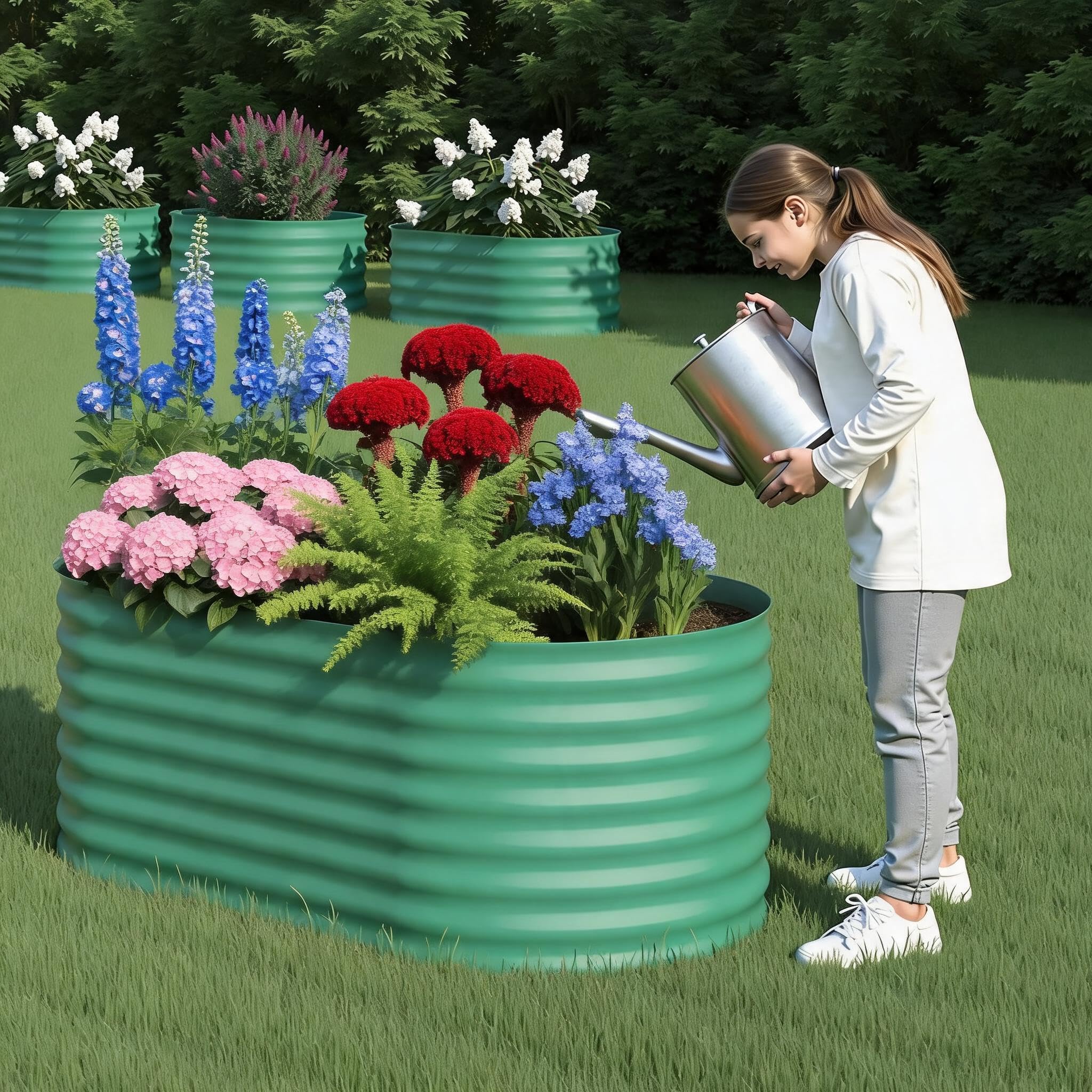 Cachpib Raised Garden Bed, Galvanized Steel Outdoor Planter Box, Bottomless Raised Bed for Growing Outdoor Plants, Vegetables, Flowers and Herbs