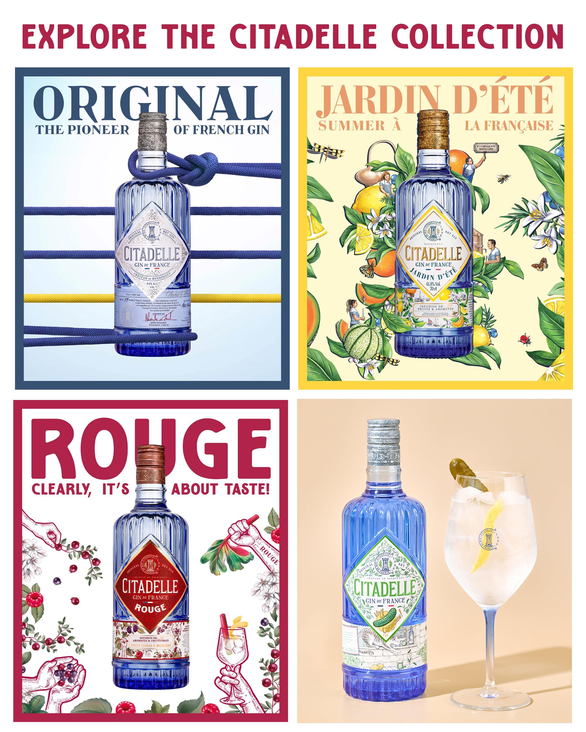 Citadelle, Gin Rouge, 700ml, Ideale per Gin Tonic Fruttato, Note di Frutti Rossi, Dolci e Piccanti, 24 Botaniche, Gin Artigianale Francese Distillato in Alambicco Tradizionale, Idea Regalo, 41,7% Vol.