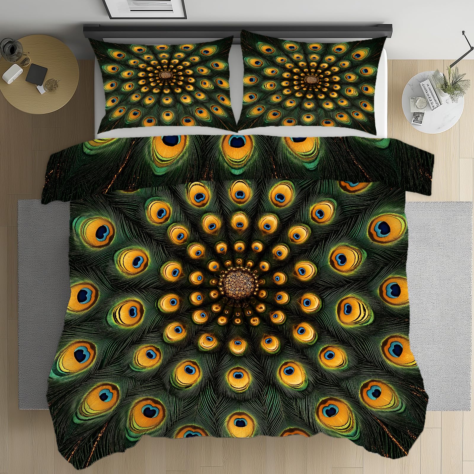 Housse de couette oiseau vert paon 220x240 pour une chambre style jungle chic
