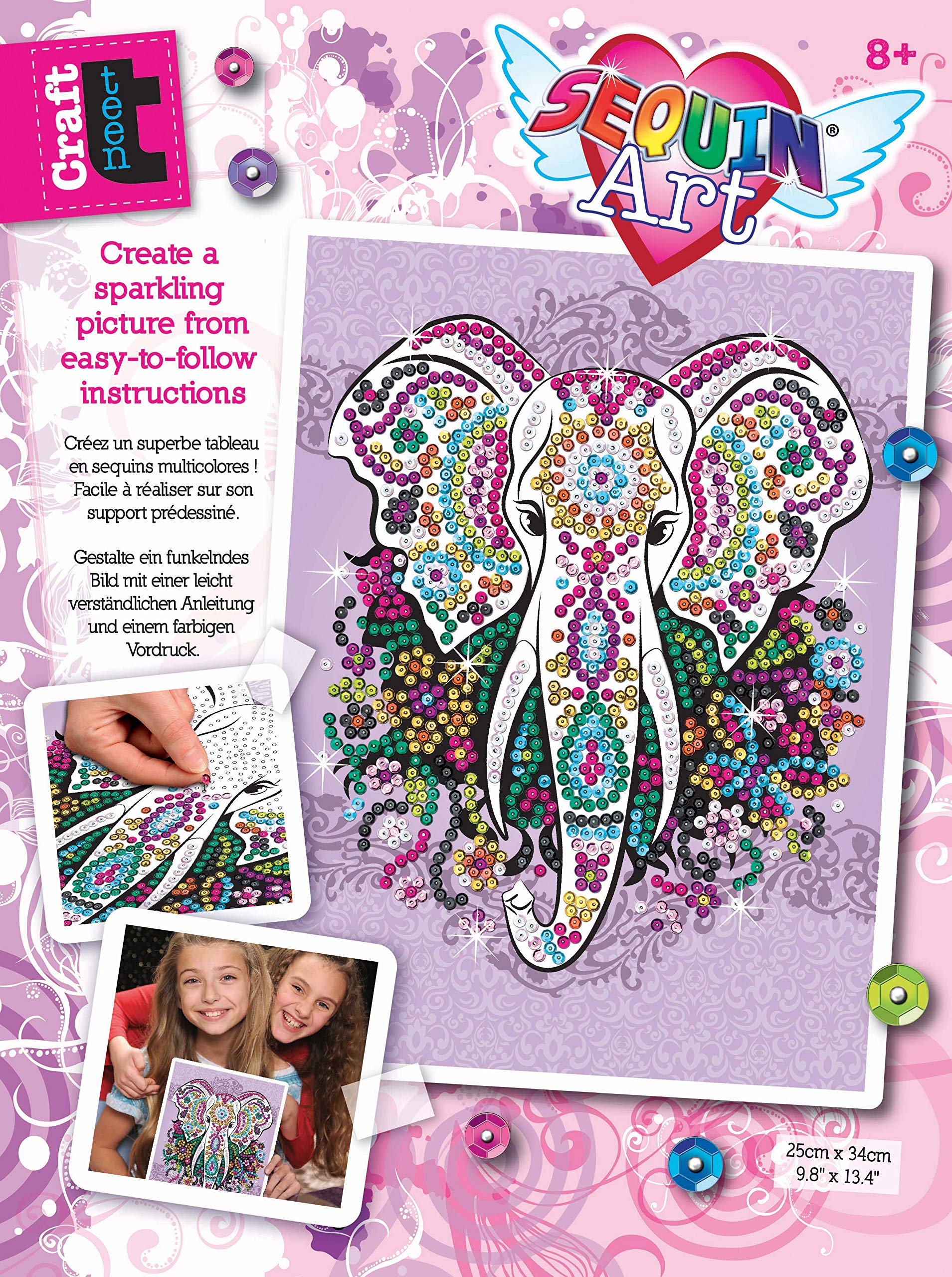 Sequin Art1810 Elephant Craft Project from The Craft Teen Range 28 x 37 Centimetres, Multicoloured (8311810)