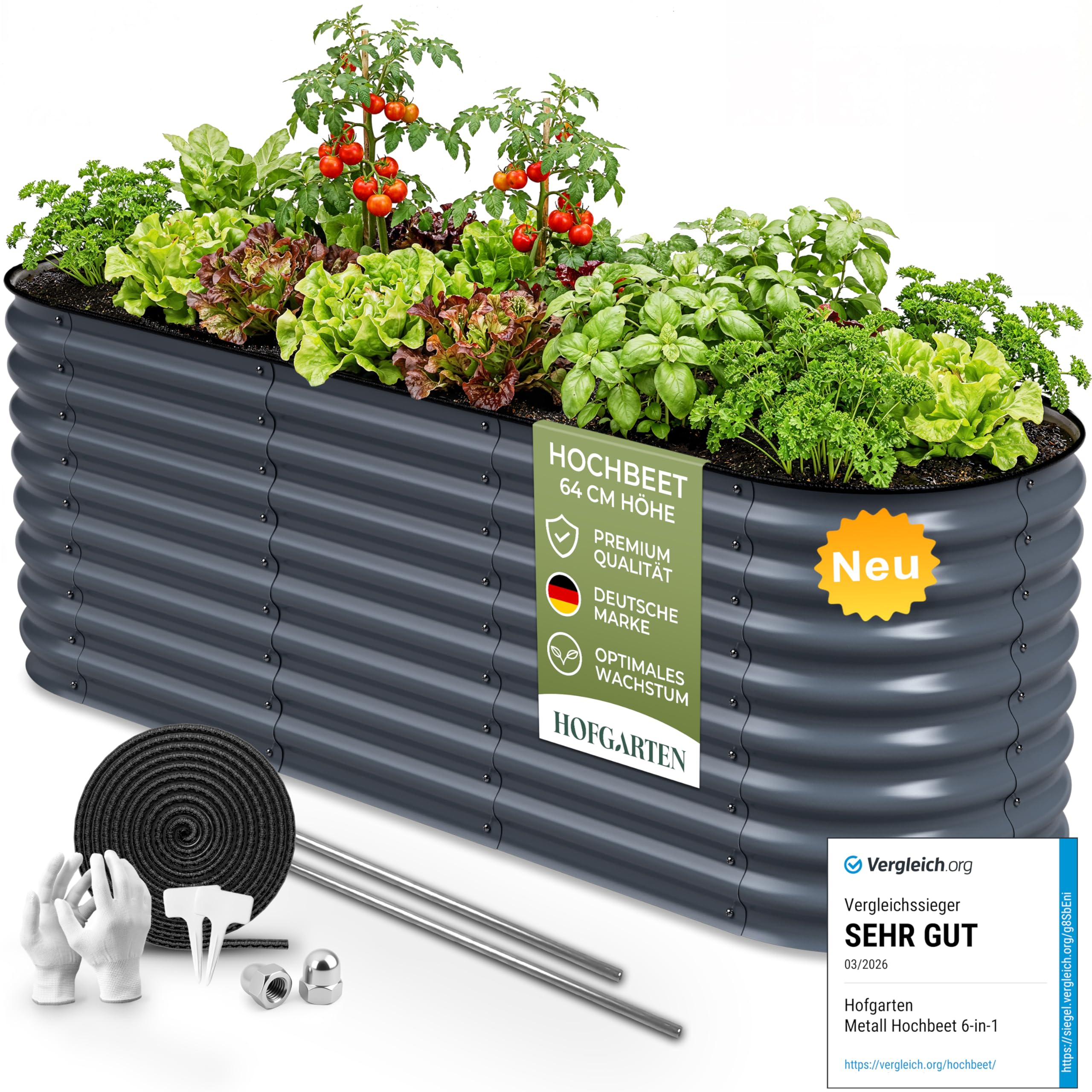 HOFGARTEN Hochbeet Metall - Hochwertiges Gartenbeet aus Zn-Al-Mg Stahl - wetterfest & rostgeschützt - Modularer 6-in-1 Bausatz QuickGrow