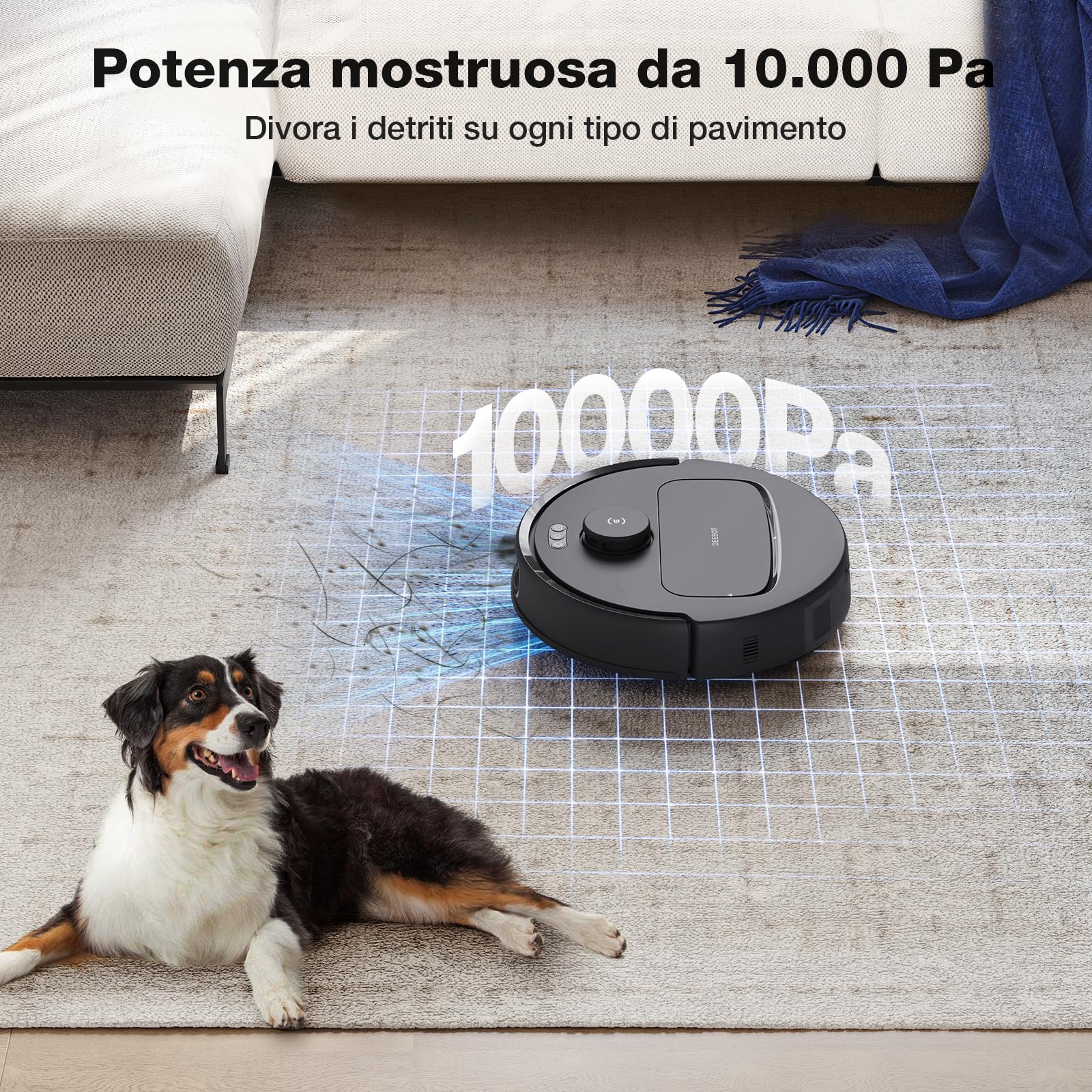 ECOVACS DEEBOT N30 PRO OMNI Robot Aspirapolvere Lavapavimenti, 10000Pa, Mopping Adattivo dei Bordi, ZeroTangle, Lavapavimenti ad Acqua Calda, Asciugatura ad Aria Calda, 9mm Sollevamento Mop, Nero