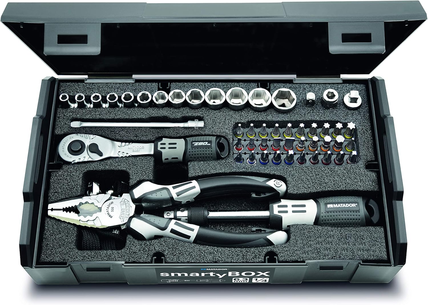 Matador SmartyBox S1 Socket Spanner Set Universal 61 Pieces 1/4 Inch 4-14 mm + Bit Set