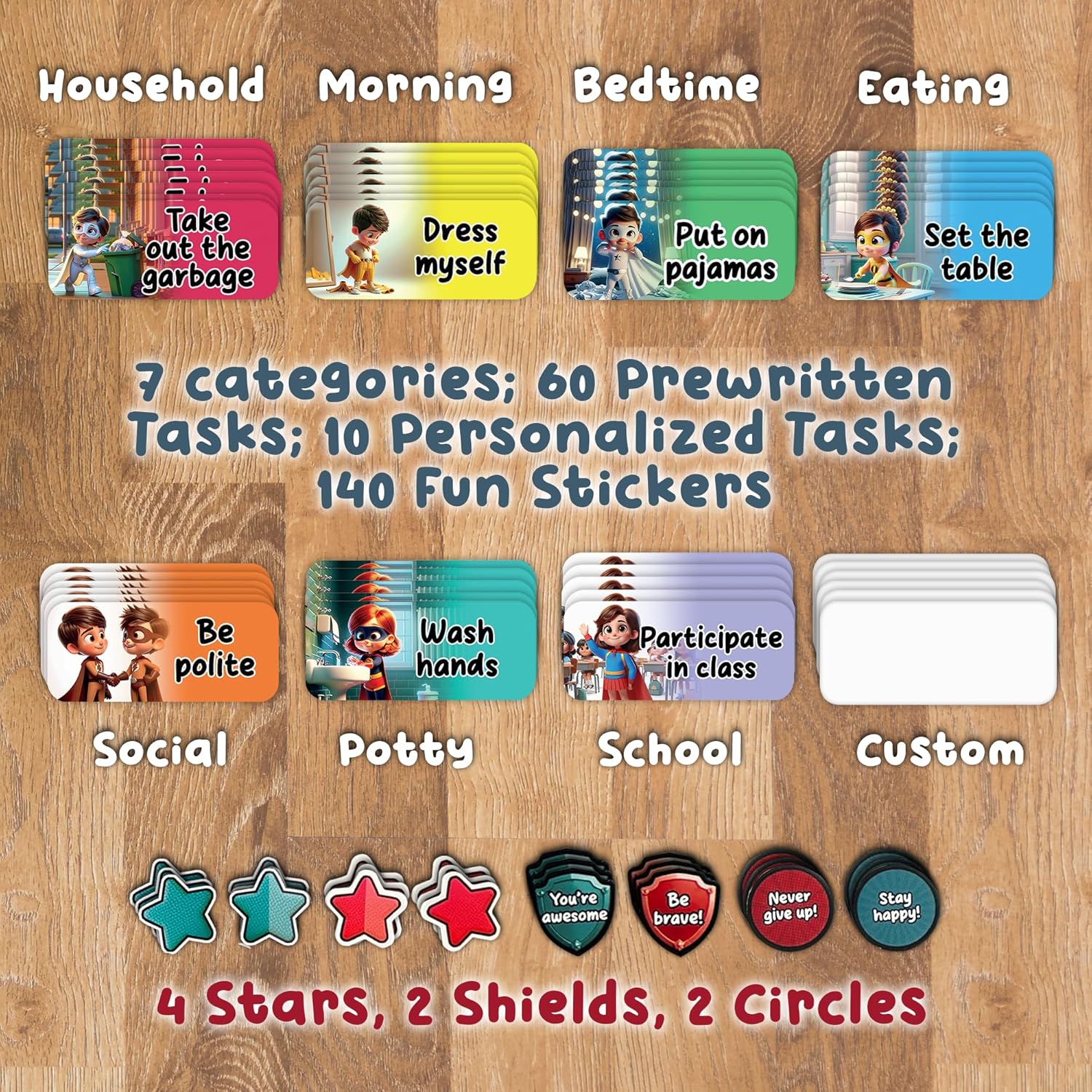 Reward Chart for Kids with GIF Box, 70 Pre-Printed and Custom Tasks for Chart for Kids, Chore Chart for Kids with 140 Stickers, and 2 Mount Options Chore Chart for Kids Multiple Kids