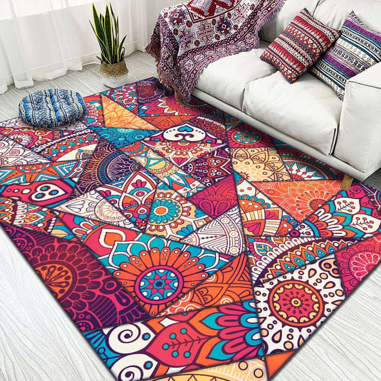 Tapis antidérapant salon évite les glissades, grand format 160x230 poil ras facile à nettoyer