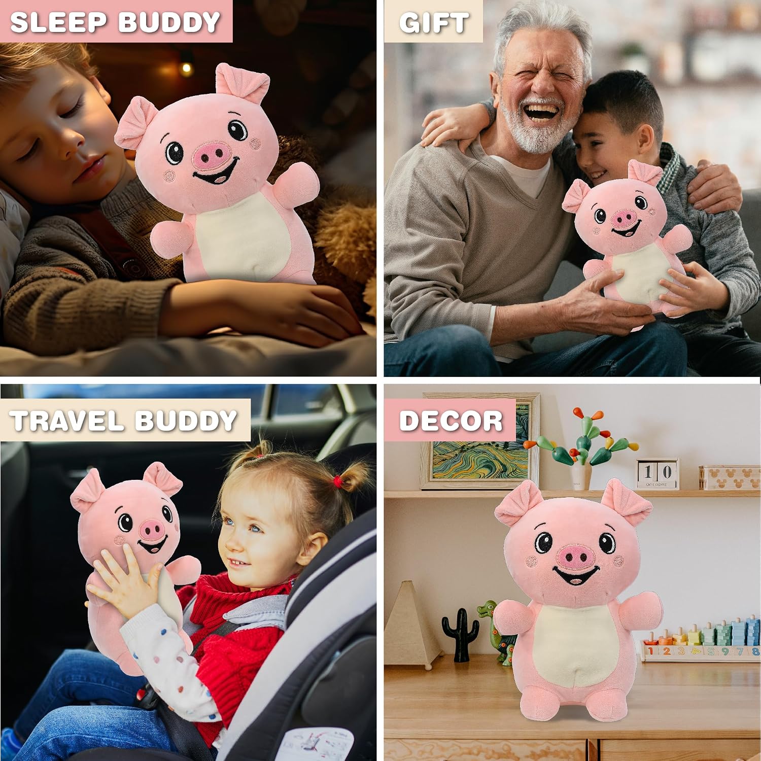 DolliBu Snug Mooshies Standing Pig Stuffed Animal - Super Squishy Soft Sensory Plush Toy for Girls and Boys, Cute Kids Plush Farm Animal Friend to Play, Squeeze, Soothe Stress and Cuddle - 10 Inches