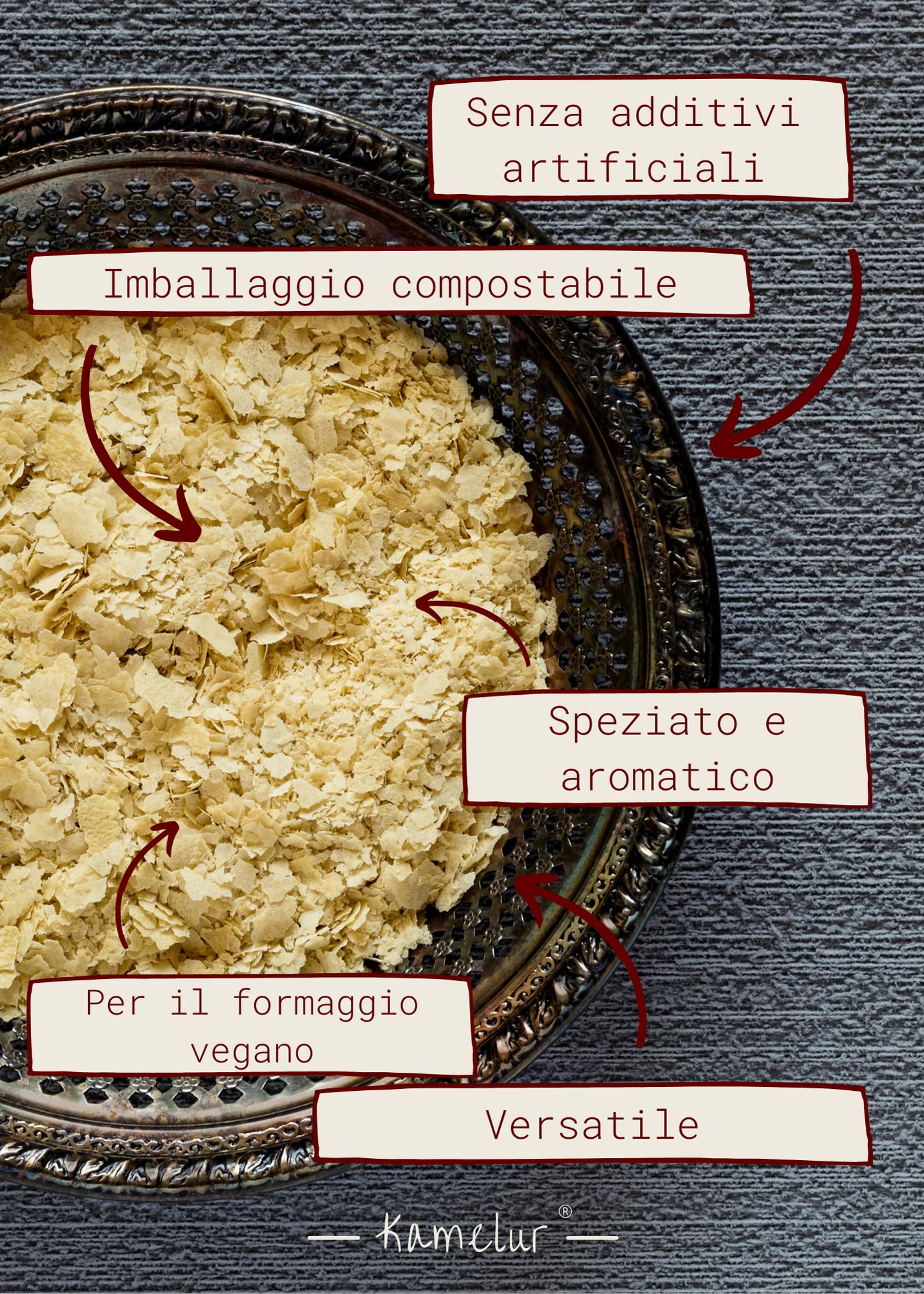 Kamelur Fiocchi Di Lievito Nobile Vegan A Base Di Melassa, Come Condimento Per Parmigiano & Formaggio Vegan - In Confezione Biodegradabile 1 Kg (Confezione Di 1)