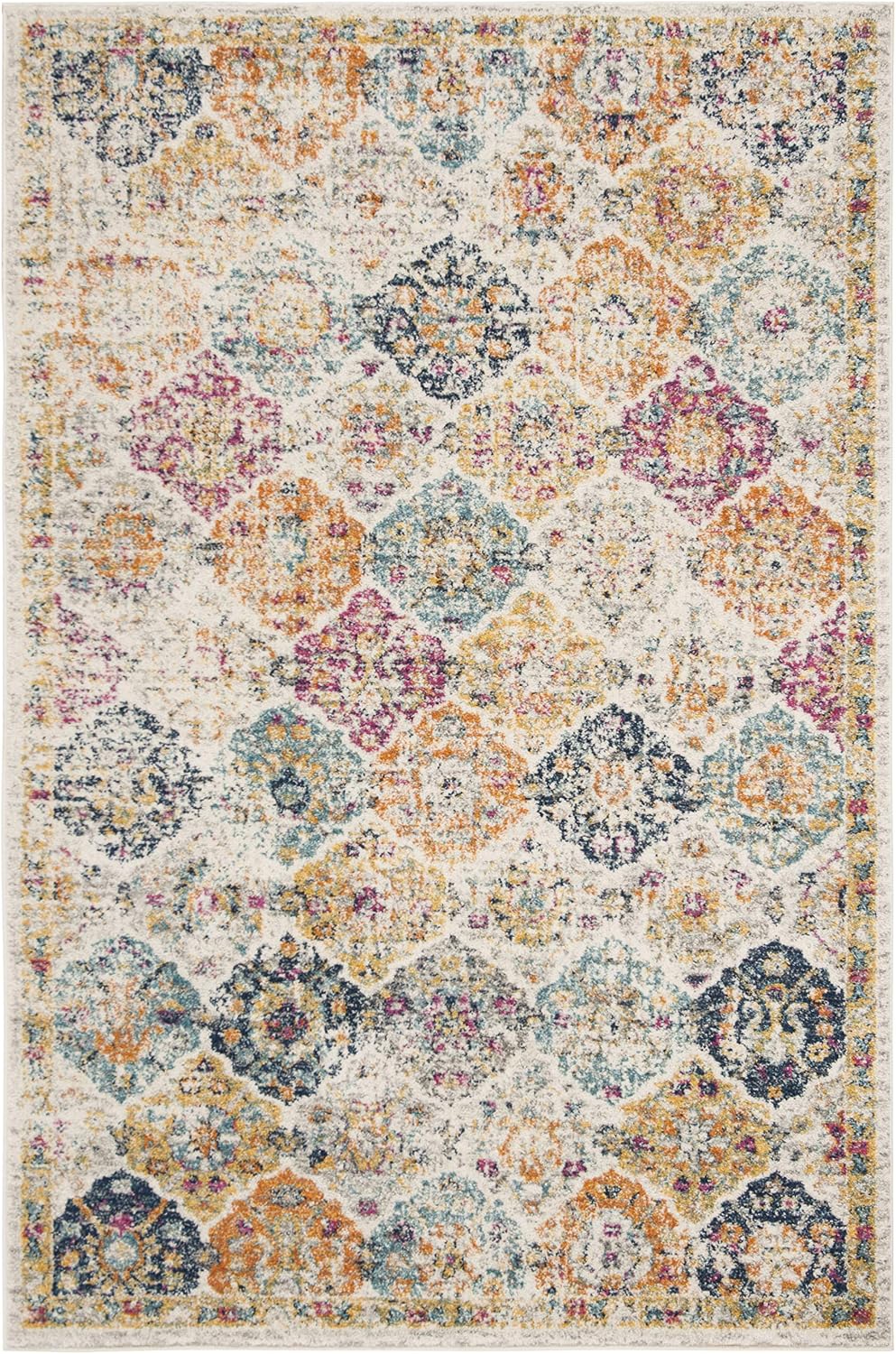 SAFAVIEH Madison Collection Area Rug - 5'3" x 7'6", Cream & Multi, Boho Chic Distressed Design, Non-Shedding & Easy Care, Ideal for High Traffic Areas in Living Room, Bedroom (MAD611B)