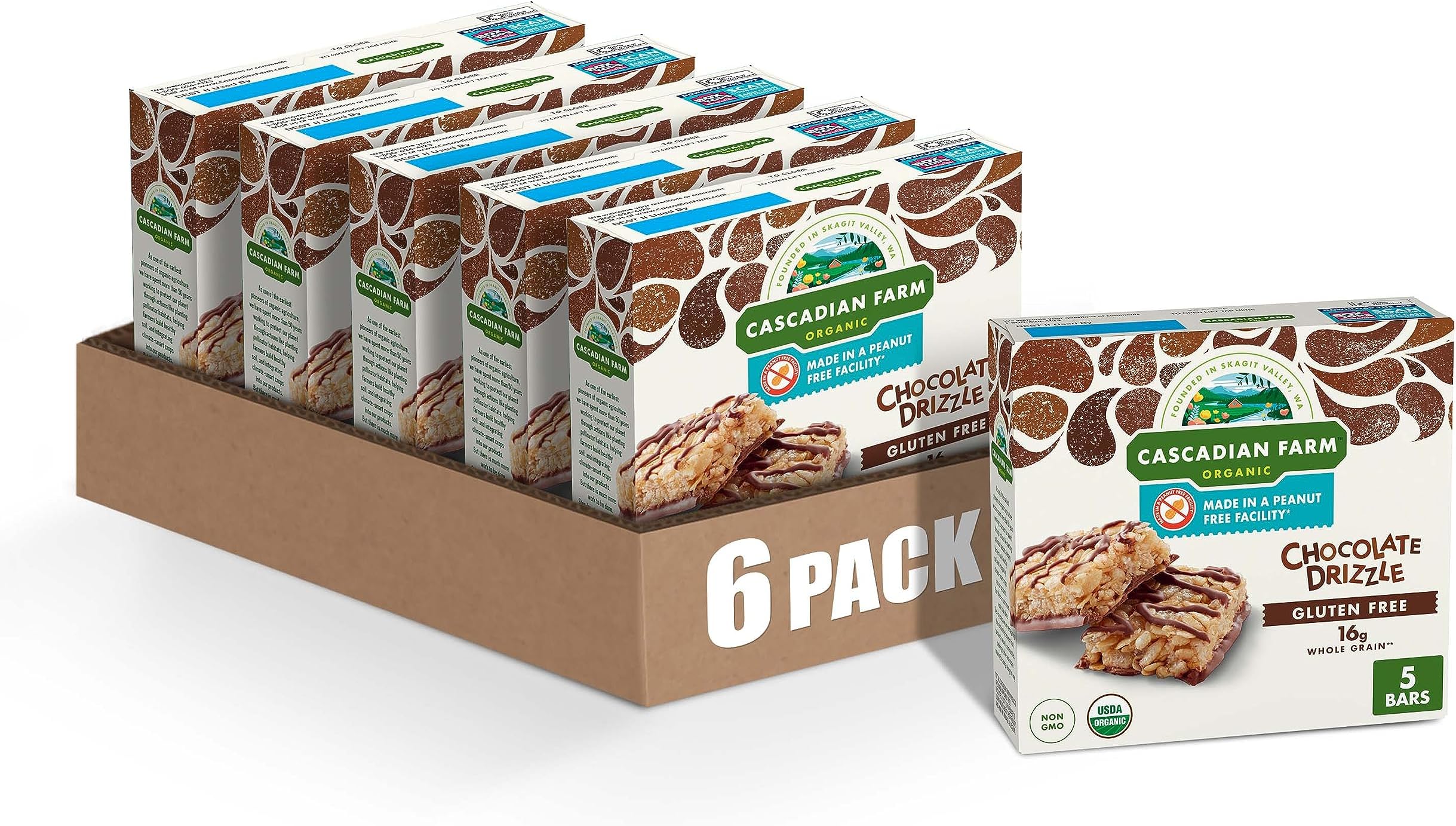 Cascadian FarmChocolate Drizzle Granola Bars, Gluten Free, 5 ct (Pack of 6)