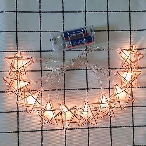 Miniatura 4 de Guirnalda de luces de estrellas de oro rosa a pilas para bodas, fiestas, árbol de Navidad, Año Nuevo, decoración de jardín (4.9 ft10 LED, estrella