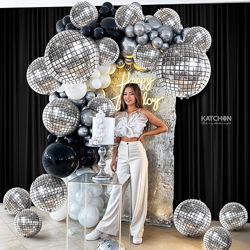 Miniatura 5 de KatchOn, Globos de bola de discoteca plateados, 32 pulgadas, paquete de 20, bola de discoteca brillante para decoraciones de fiesta de discoteca,