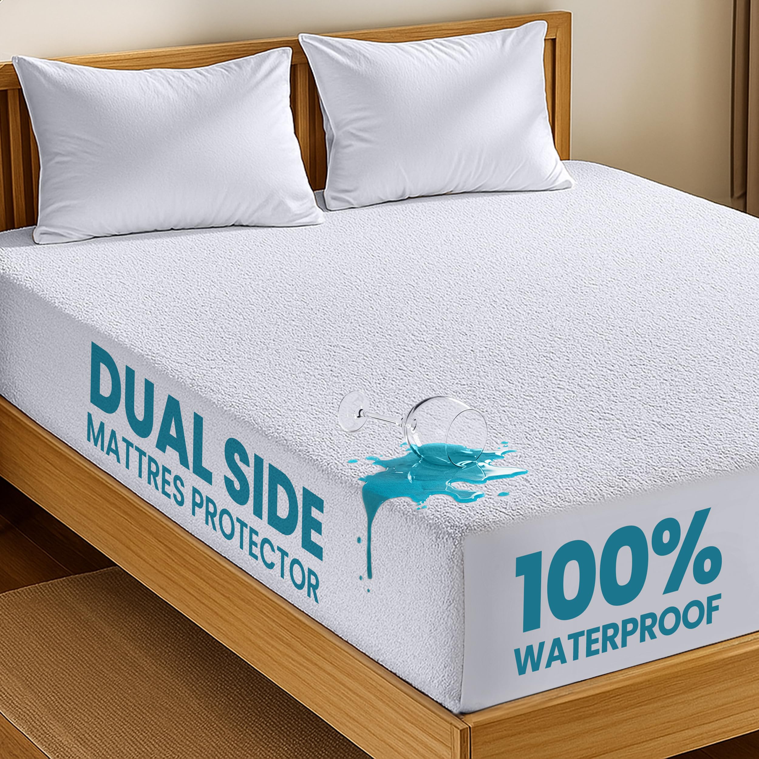 Utopia Bedding Dual Sided Mattress Protector with Waterproof Terry Top and Side Panels Queen Size, Soft and Breathable Mattress Cover, Fitted Style with Stretchable Elastic PocketsOEKO-TEX STANDARD 100