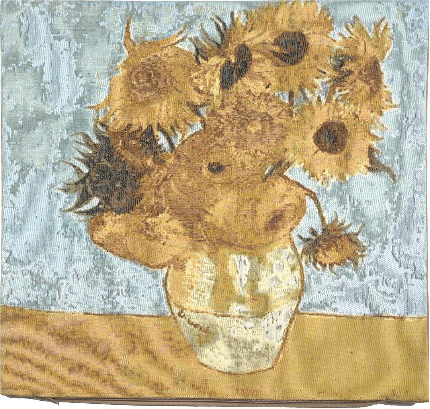 C Charlotte Home Furnishings Inc Sunflowers European Cushion Cover | Decorative Cushion Case with Cotton Viscose & Polyester | 18x18 Inch Cushion Cover for Living Room Couches | By Vincent Van Gogh