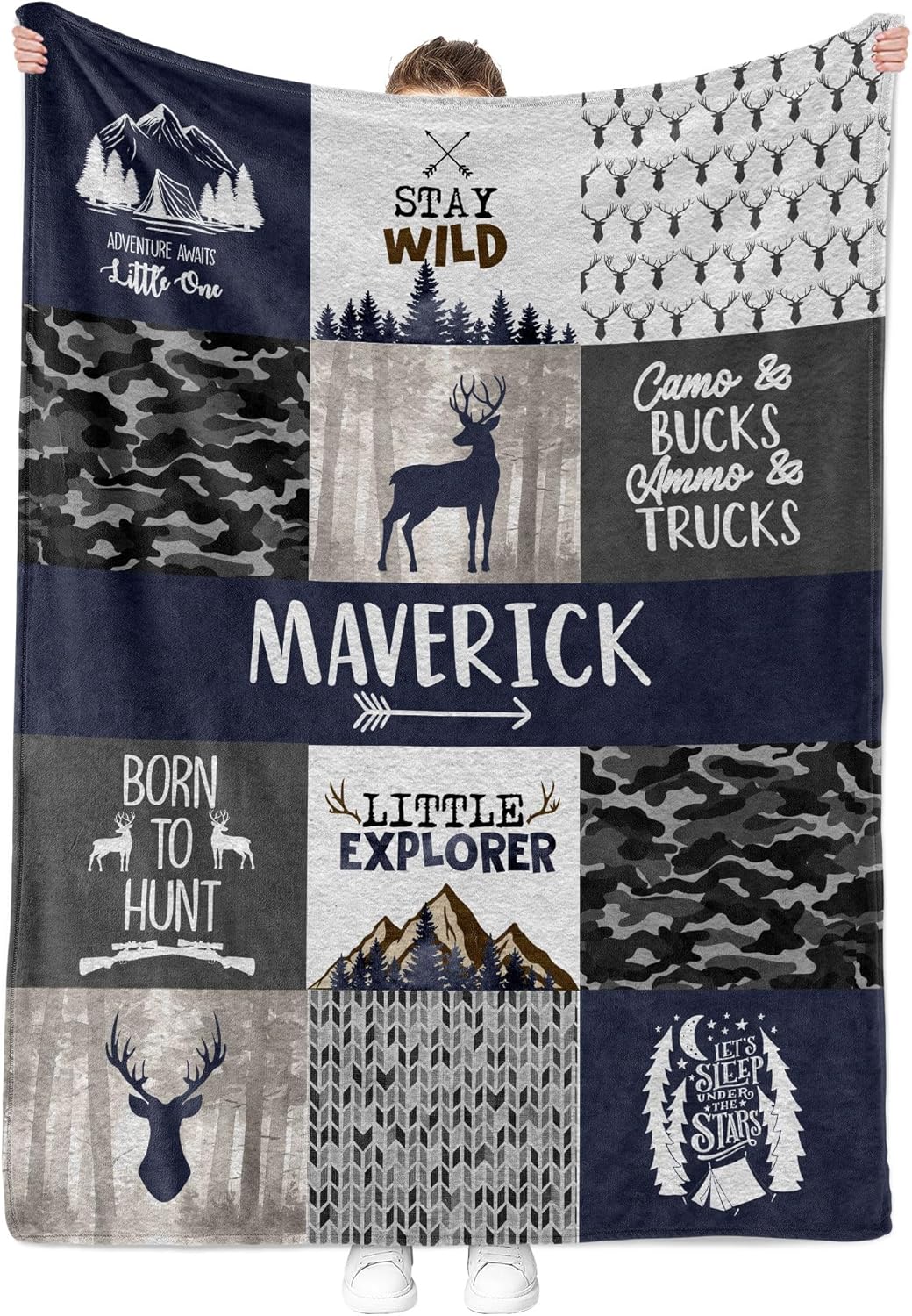 MDPrints Global Personalized Deer Baby Blanket for Boys, Plush Fleece Blanket for Newborn Boy, Personalized Baby Gifts for Baby Shower, Stroller Blanket