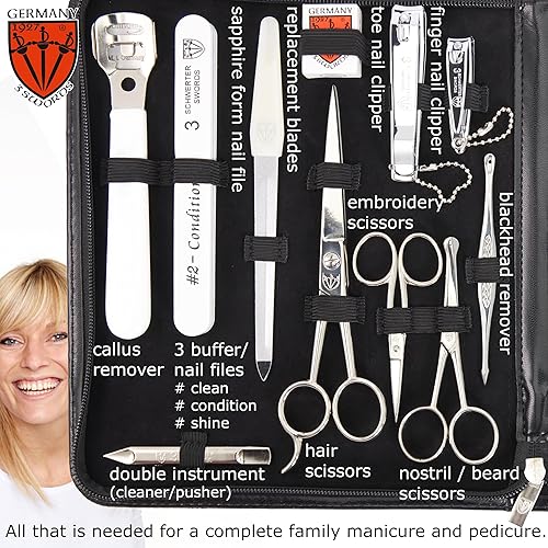 Miniatura 8 de 3 Swords Germany - Juego de 23 piezas de manicura y pedicura de calidad de marca para cuidado profesional de uñas de dedos y pies, pinzas para el
