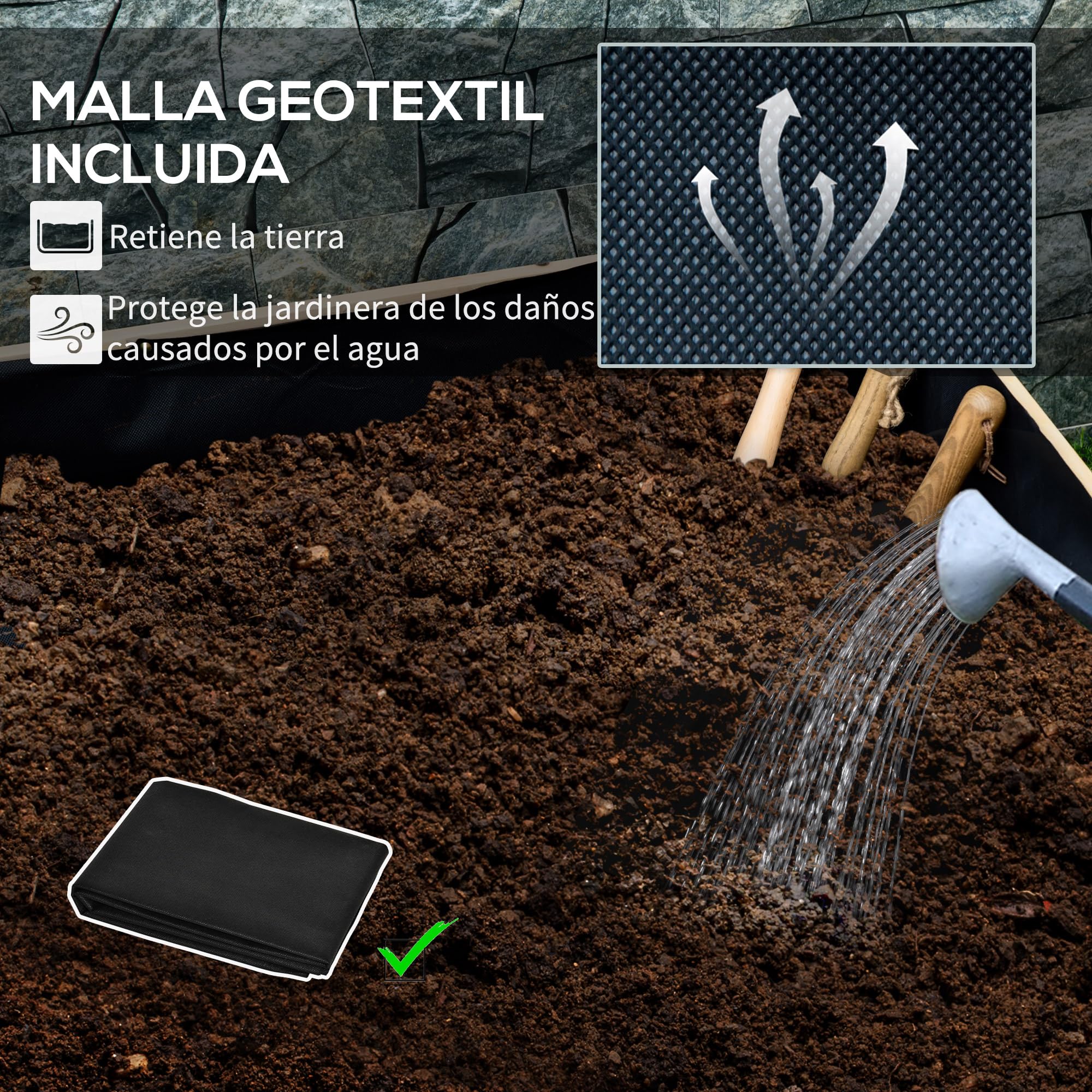 Outsunny Jardinera de Madera con Ruedas Huerto Urbano Madera Jardinera Rectangular con Orificios de Drenaje y Tela no Tejida para Cultivo Flores Plantas en Jardín Balcón Terraza 89x48x47 cm Natural