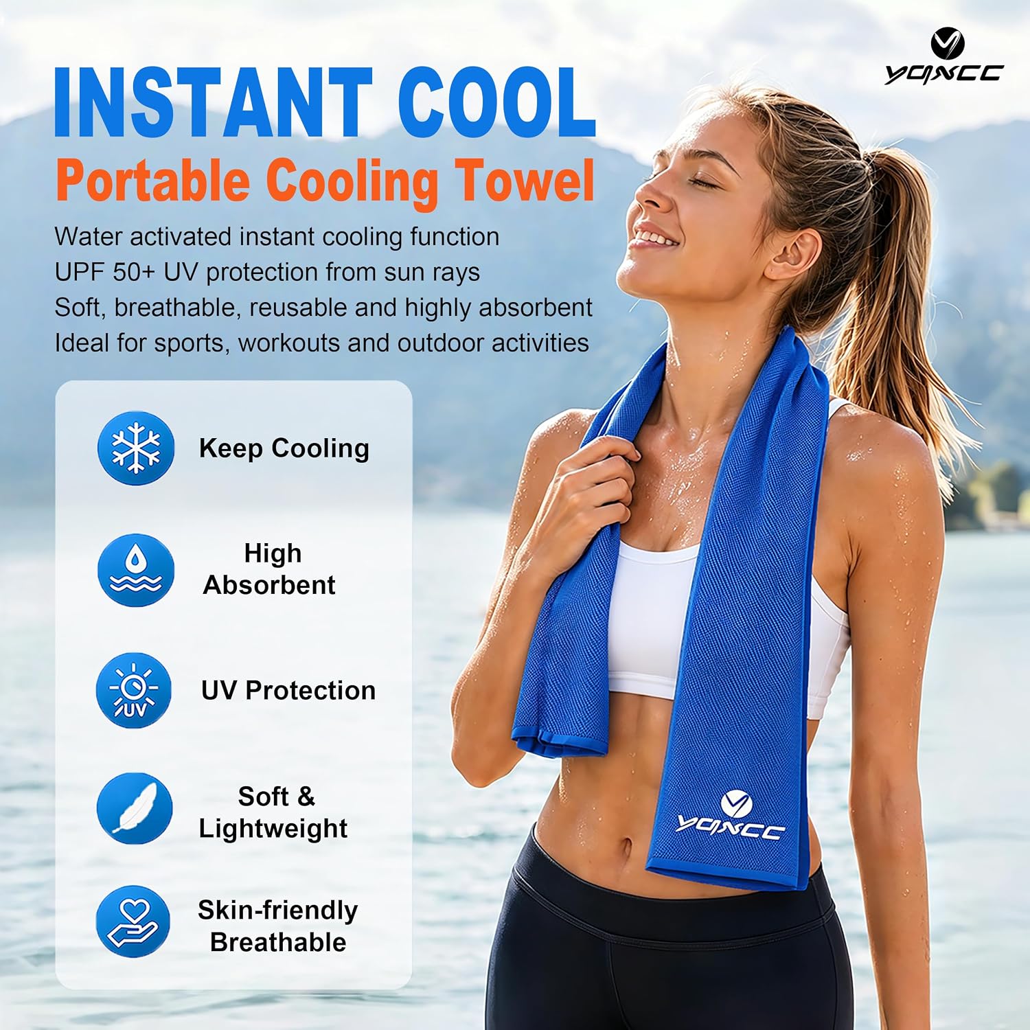 YQXCC 4 Pack Cooling Towels (47"x12"), Ice Cool Neck Towel, Soft Breathable Microfiber for Yoga, Golf, Gym, Running, Camping & Hot Weather thumbnail