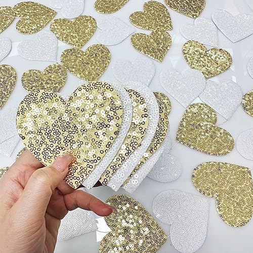 Miniatura 3 de Decoración de corazón dorado y blanco de doble cara con lentejuelas 3D para colgar en la pared, guirnalda de adorno para guardería, aula,
