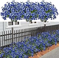 LikSoor 21 Bundles UV Resistant Artificial Outdoor Flowers - No Fade Blue Fake Greenery for Garden Porch Window Box