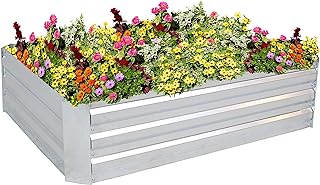 Sunnydaze 4x3x1 ft Rectangular Galvanized Steel Raised Garden Bed Kit - Raised Metal Garden Bed for Plants, Vegetables, and Flowers - Silver
