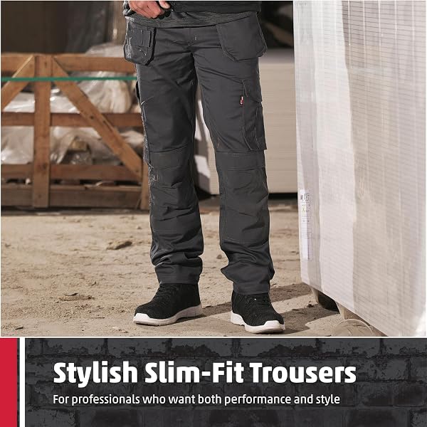 TuffStuff - Proflex Work Trousers - Heavy-Duty Tradesman Trousers with Knee Pad Pockets & Tuck-Away Holster Pockets - 260gsm Full Stretch Fabric, Slim Fit Design - 2