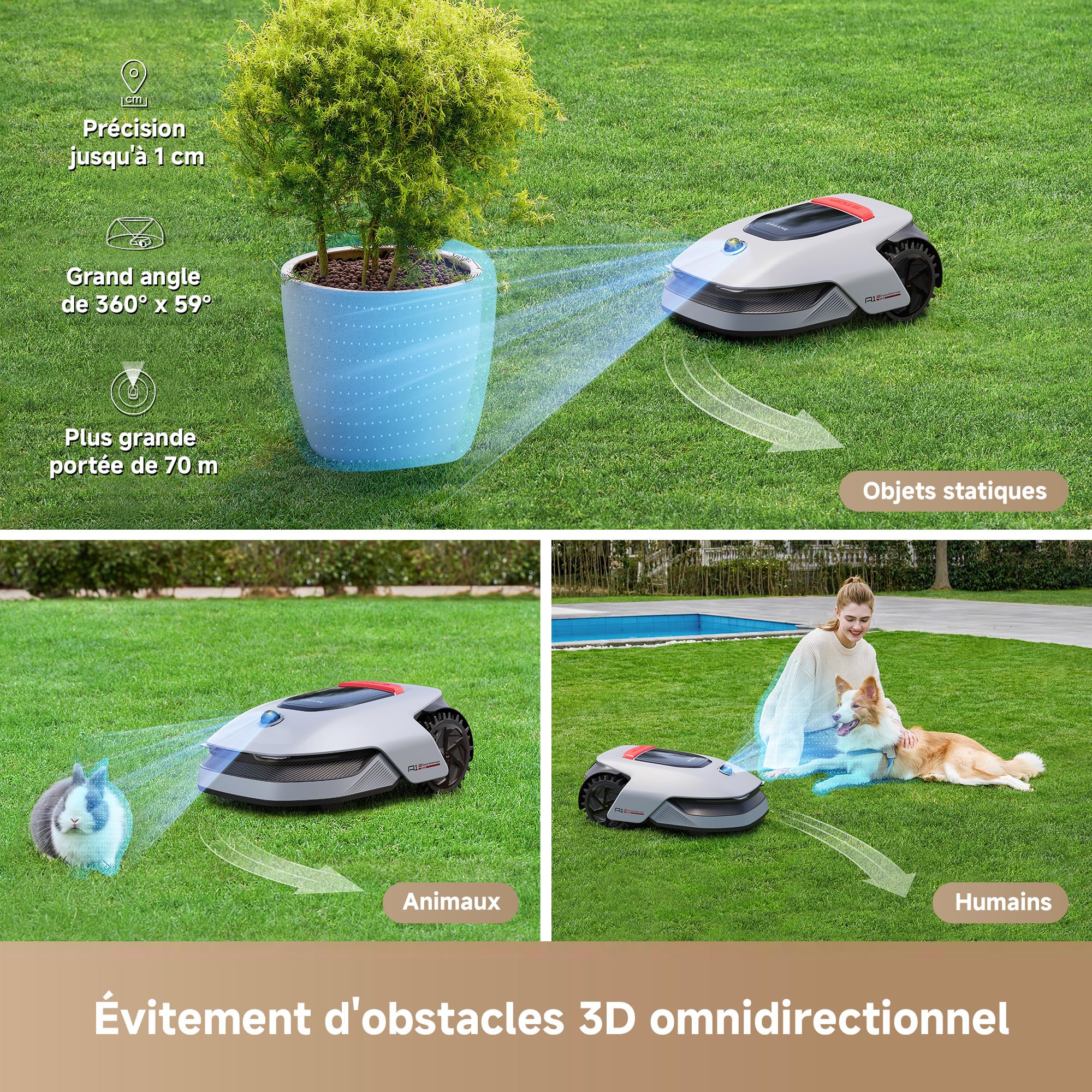 DREAME A1 Pro Robot Tondeuse sans Fil Périphérique, 360° 3D LiDAR, Recommandé 2000 m², Contrôle Via App, Gestion intuitive des Zones, Évitement Intelligent des Obstacles